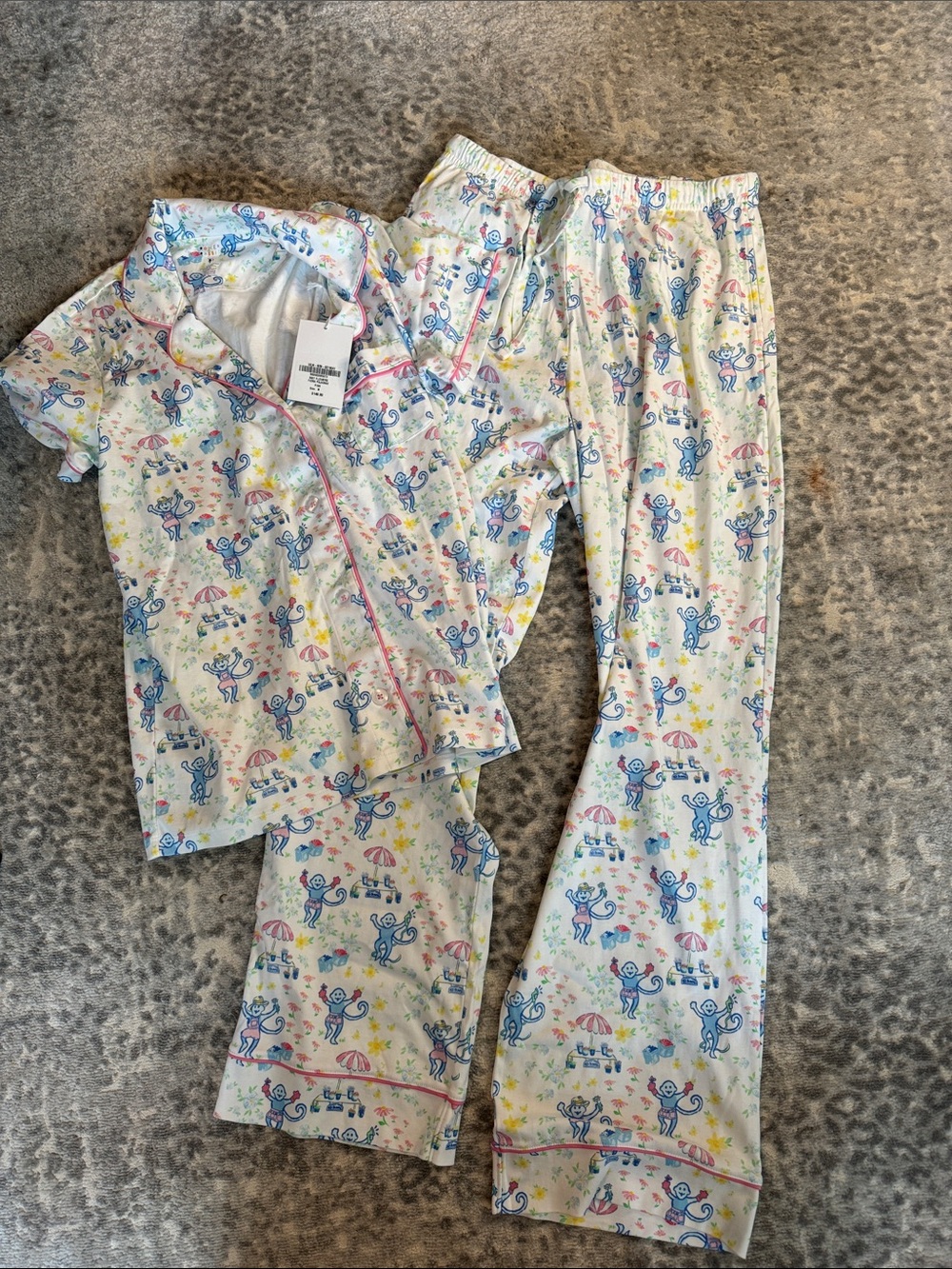 Roller Rabbit Womens Pajama Set - White Multicolor Monkey Print